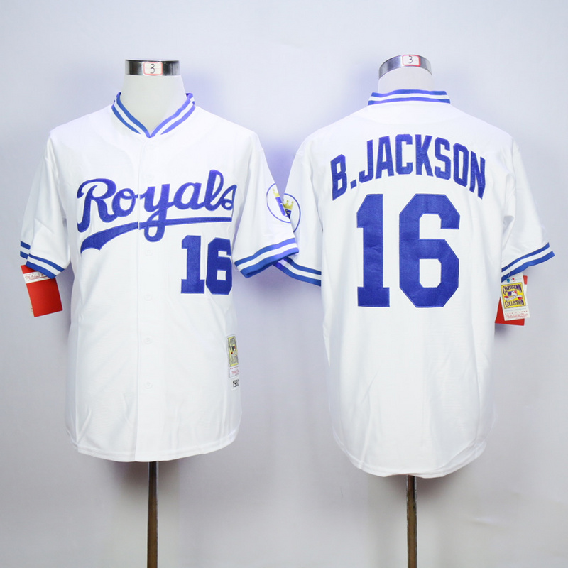 Men Kansas City Royals #16 B.Jackson White Throwback 1980 MLB Jerseys->kansas city royals->MLB Jersey